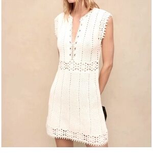 Maje Ecru Crochet Sleeveless Dress